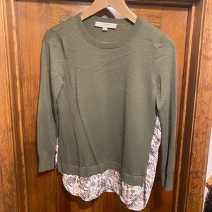 Loft petites lightweight thin sweater with floral chiffon detail